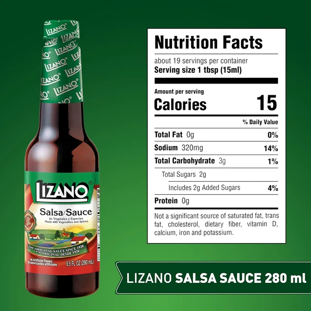Lizano nutrition panel for 280 ml bottle