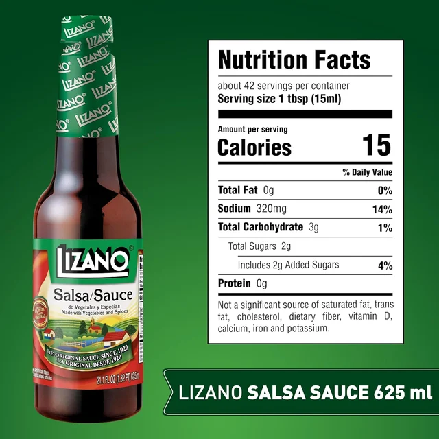 Lizano nutrition panel for 625 ml bottle